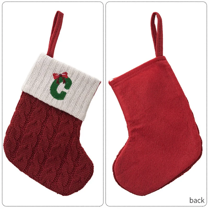 Creative Christmas Stocking Knitted Letter Embroidery DIY Name Gift Sock for Holiday Decoration - B