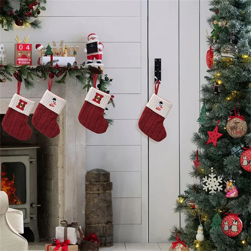 Creative Christmas Stocking Knitted Letter Embroidery DIY Name Gift Sock for Holiday Decoration - B