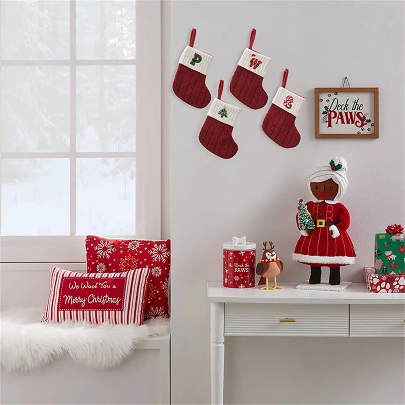 Creative Christmas Stocking Knitted Letter Embroidery DIY Name Gift Sock for Holiday Decoration - B