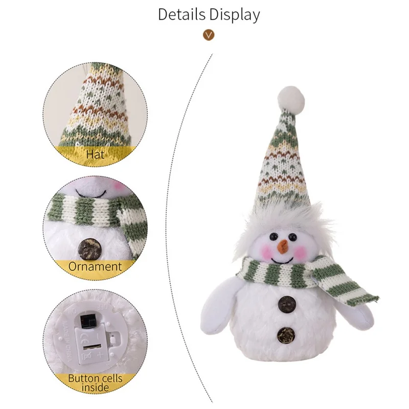 Christmas Snowman Decoration with Knitted Hat LED Light Doll Winter Holiday Gift Home Decor Festive Atmosphere Ornament - Pointed Hat