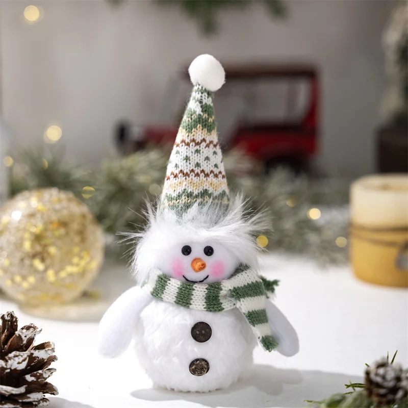 Christmas Snowman Decoration with Knitted Hat LED Light Doll Winter Holiday Gift Home Decor Festive Atmosphere Ornament - Pointed Hat