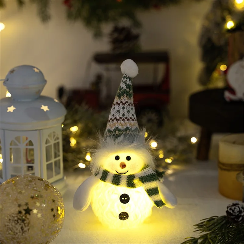 Christmas Snowman Decoration with Knitted Hat LED Light Doll Winter Holiday Gift Home Decor Festive Atmosphere Ornament - Pointed Hat