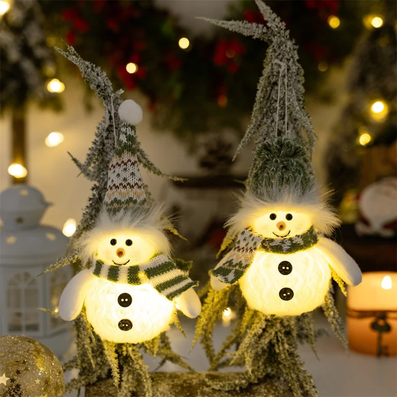 Christmas Snowman Decoration with Knitted Hat LED Light Doll Winter Holiday Gift Home Decor Festive Atmosphere Ornament - Pointed Hat