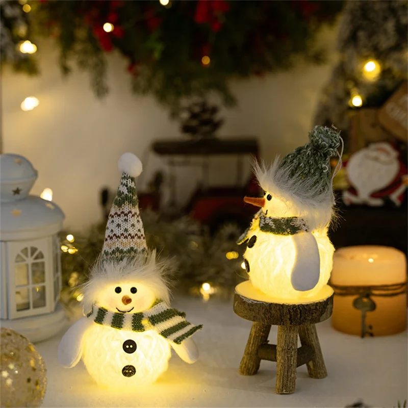 Christmas Snowman Decoration with Knitted Hat LED Light Doll Winter Holiday Gift Home Decor Festive Atmosphere Ornament - Pointed Hat