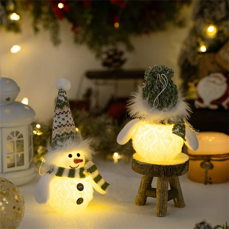 Christmas Snowman Decoration with Knitted Hat LED Light Doll Winter Holiday Gift Home Decor Festive Atmosphere Ornament - Pointed Hat