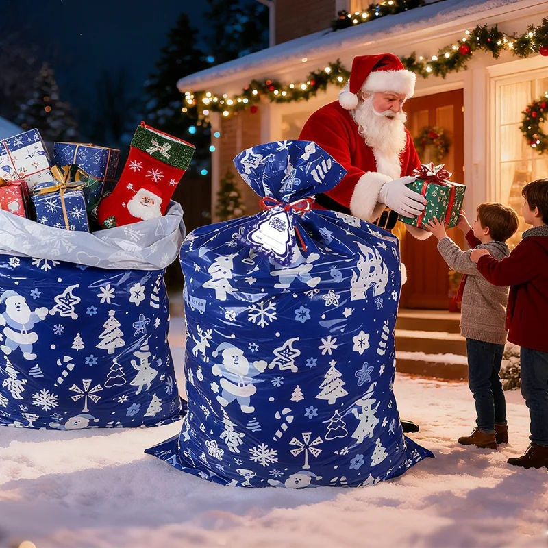 3Pcs 36 x 56 Inch Christmas Gift Bags for Holiday Party Large Size PE Packaging Bag with Hang Tag and String - White