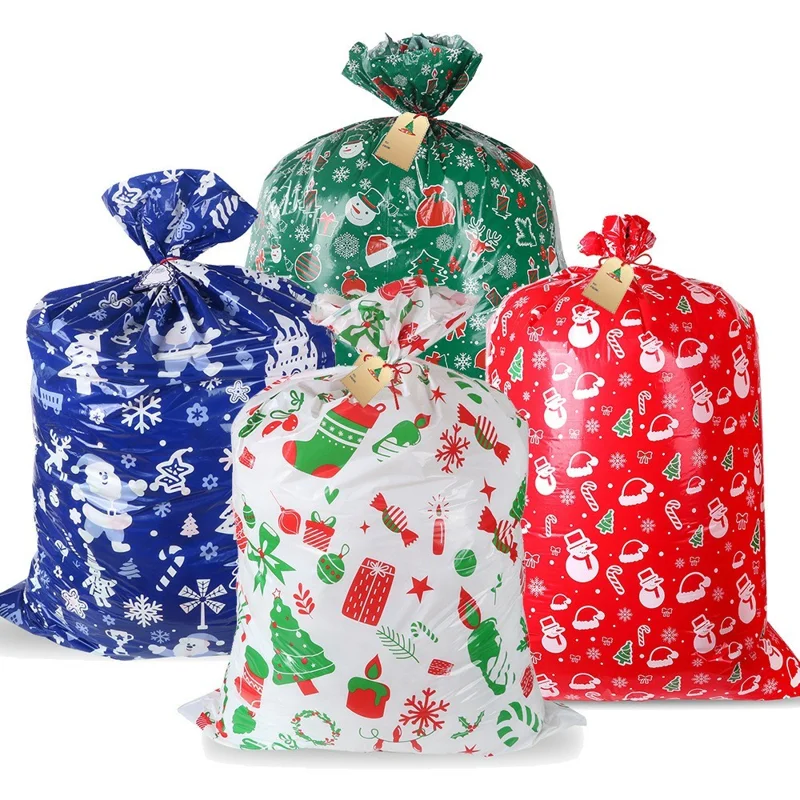 3Pcs 36 x 56 Inch Christmas Gift Bags for Holiday Party Large Size PE Packaging Bag with Hang Tag and String - White
