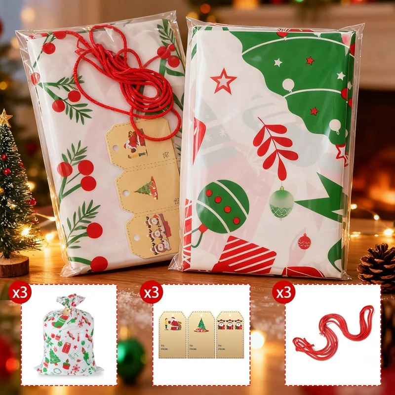 3Pcs 36 x 56 Inch Christmas Gift Bags for Holiday Party Large Size PE Packaging Bag with Hang Tag and String - White