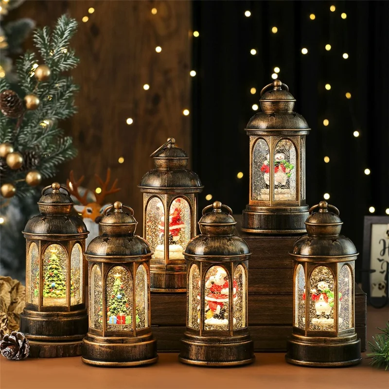 Christmas Lantern Music Box Night Light Vintage Table Decoration Holiday Gift, Non-Rotating Version - Santa Claus