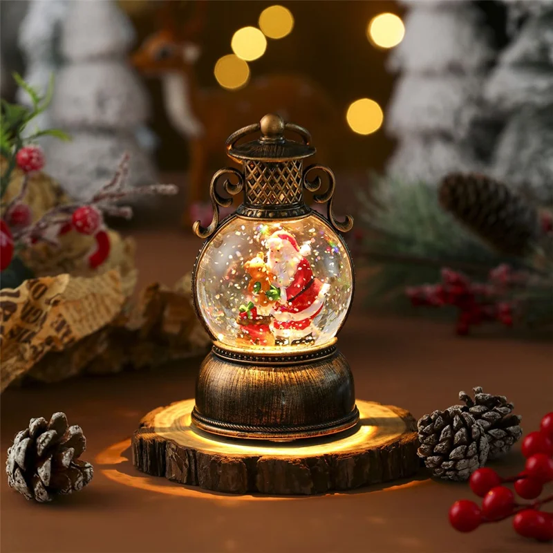 Christmas Gift Snow Globe Light with Music / Handle / Resin Figurine Holiday Decoration Table Lantern Ornaments - Santa Claus and Bear