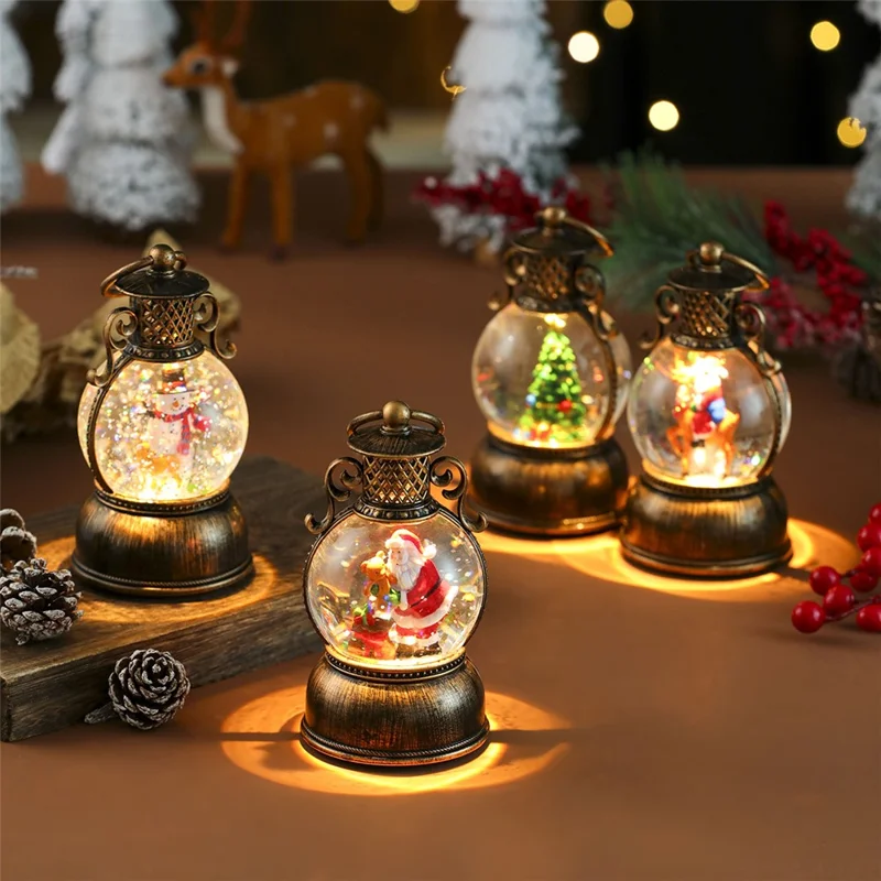 Christmas Gift Snow Globe Light with Music / Handle / Resin Figurine Holiday Decoration Table Lantern Ornaments - Santa Claus and Bear