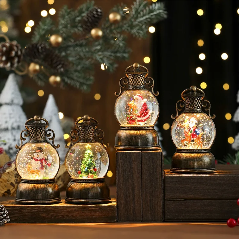 Christmas Gift Snow Globe Light with Music / Handle / Resin Figurine Holiday Decoration Table Lantern Ornaments - Santa Claus and Bear