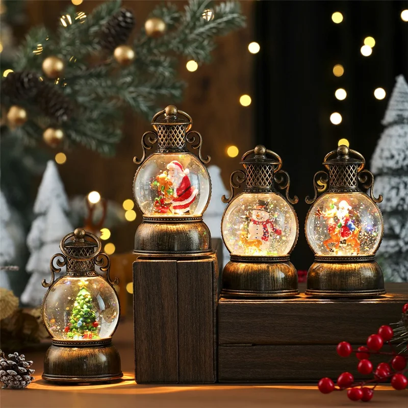 Christmas Gift Snow Globe Light with Music / Handle / Resin Figurine Holiday Decoration Table Lantern Ornaments - Santa Claus and Bear