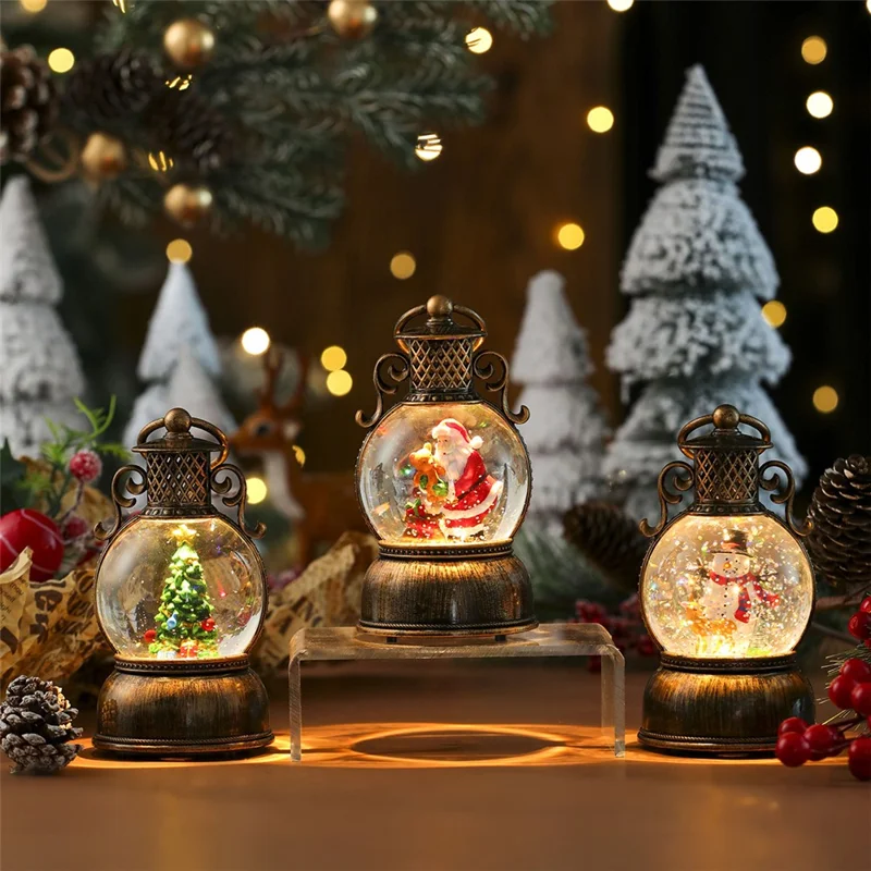 Christmas Gift Snow Globe Light with Music / Handle / Resin Figurine Holiday Decoration Table Lantern Ornaments - Santa Claus and Bear