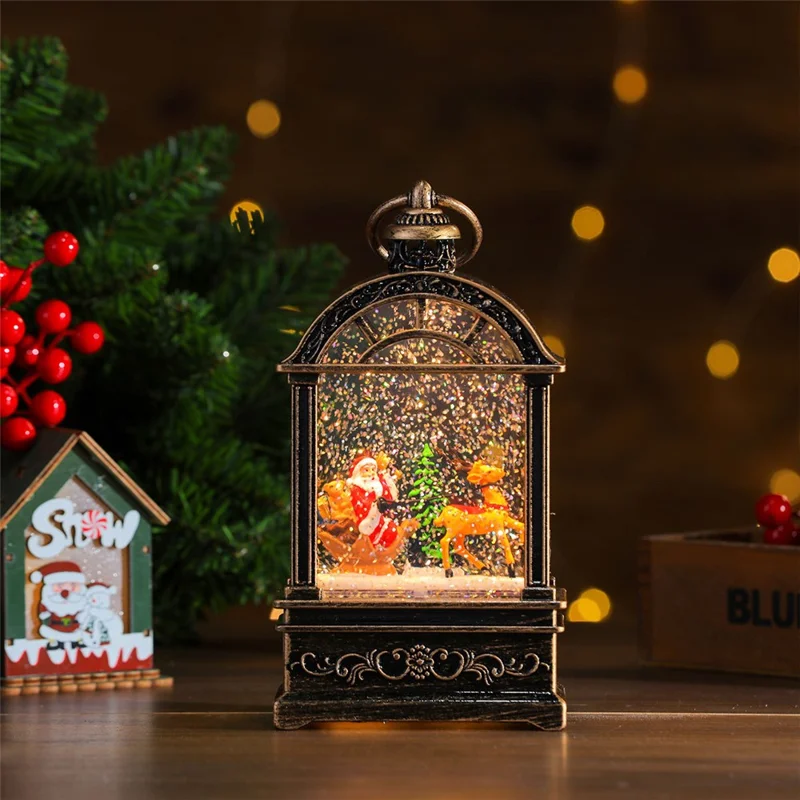 Christmas Globe Lantern Light with Music Desk Decoration Holiday Gift Glitter Snowfall - Deer and Santa Claus