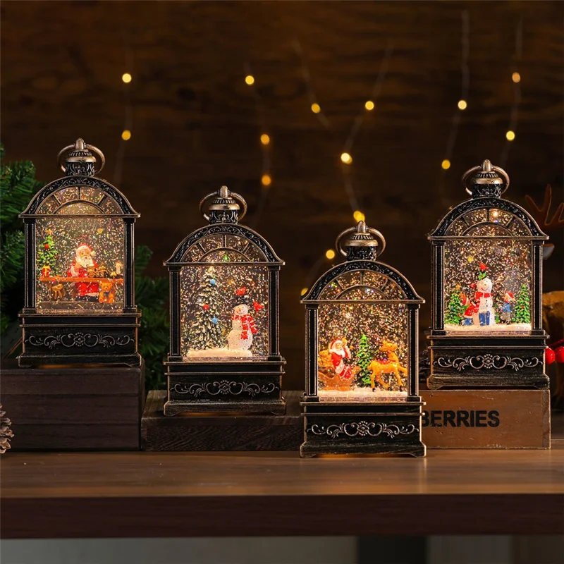 Christmas Globe Lantern Light with Music Desk Decoration Holiday Gift Glitter Snowfall - Deer and Santa Claus