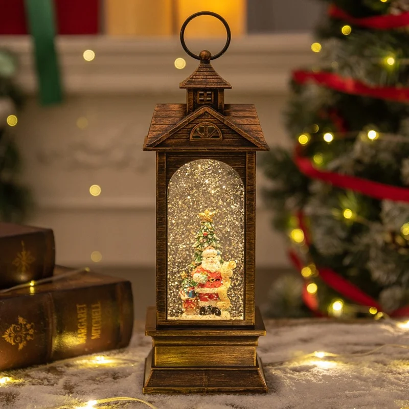 10,2 x 10,2 x 28,5 cm Julelygte med musikdåse, Vintage natlampe, Julegave, Borddekoration - Julemand