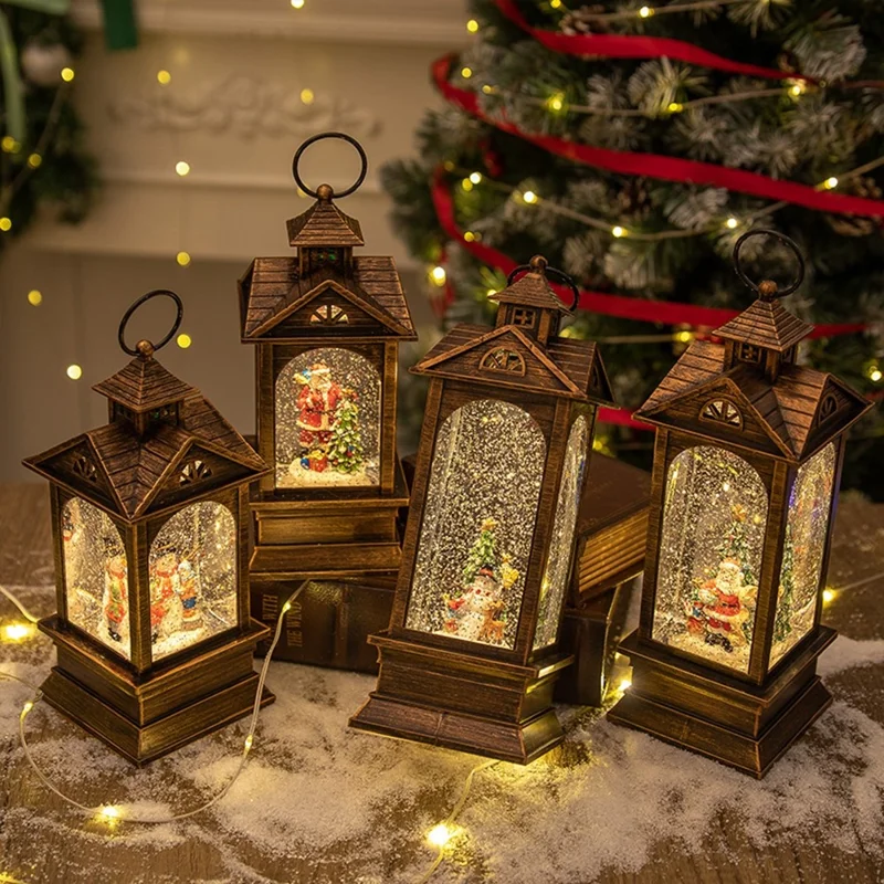 10,2 x 10,2 x 28,5 cm Julelygte med musikdåse, Vintage natlampe, Julegave, Borddekoration - Julemand