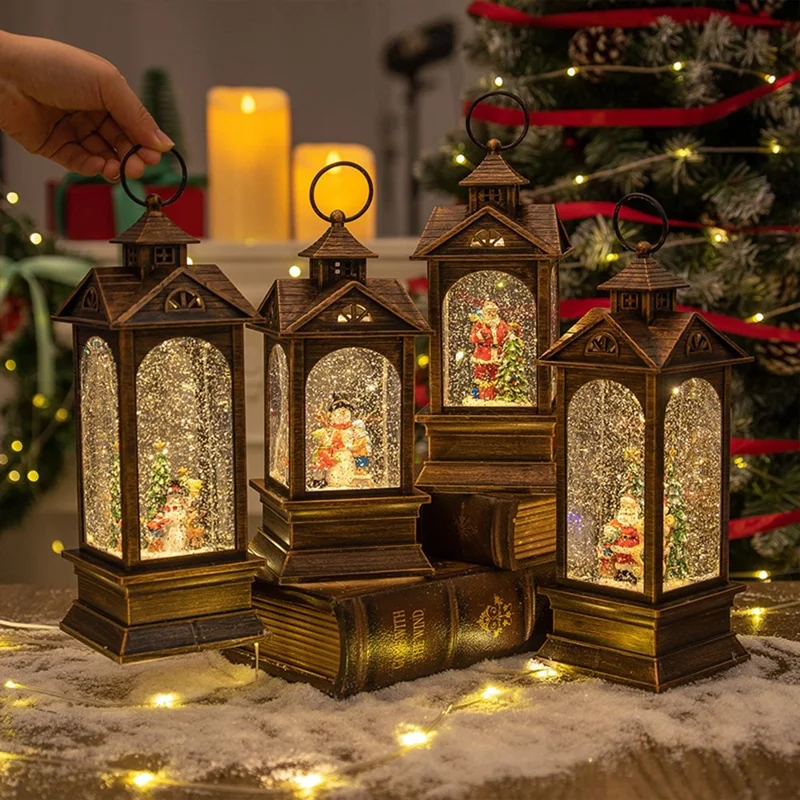 10,2 x 10,2 x 28,5 cm Julelygte med musikdåse, Vintage natlampe, Julegave, Borddekoration - Julemand