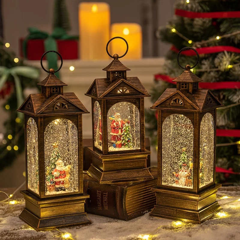 10,2 x 10,2 x 28,5 cm Julelygte med musikdåse, Vintage natlampe, Julegave, Borddekoration - Julemand