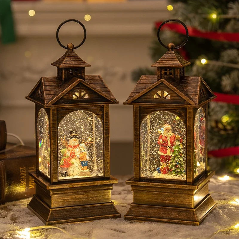 10,2 x 10,2 x 28,5 cm Julelygte med musikdåse, Vintage natlampe, Julegave, Borddekoration - Julemand