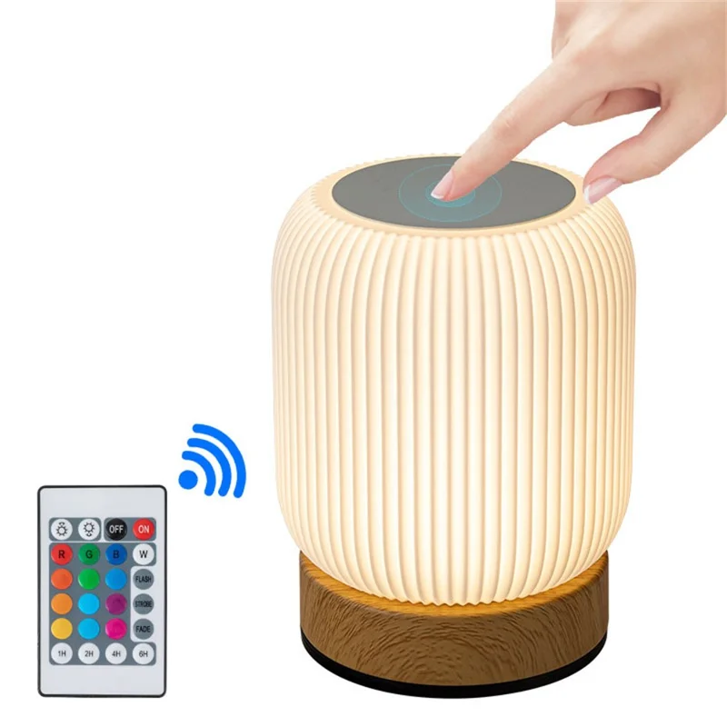 Wood Grain Touch Control Night Light RGB Color Changing Mood Lamp with Remote Control  /  Music Follow Bedside Table Lamp