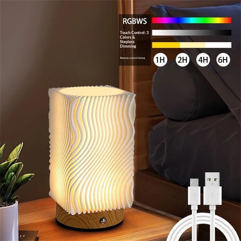 RGBWS Ambient Lamp Touch Remote Control LED Night Light USB-C Rechargeable Bedroom Lamp with Timer Function