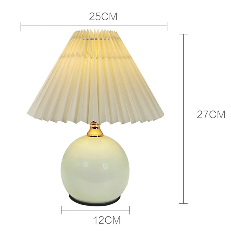 12W Pleated Table Lamp 3 Level Brightness Bedside Night Light Eye-Caring Flicker-Free Warm Light Lamp - Beige Lampshade  /  Cream Color Base, EU Plug