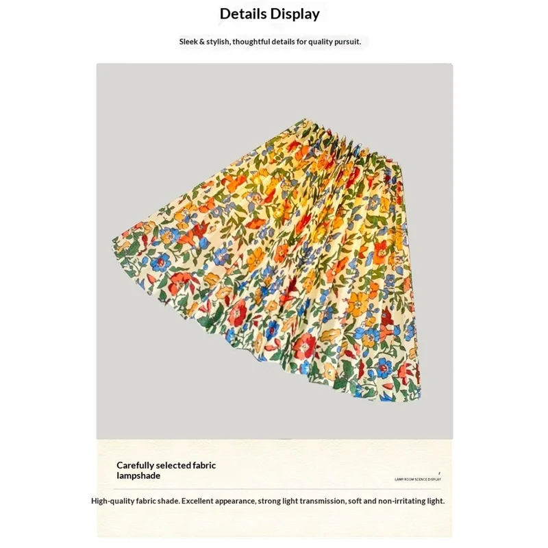 Pleated Table Lamp USB Plug In Warm Light Night Light Eye-Caring Flicker-Free LED Lamp with Metal Base - Beige Lampshade  /  Black