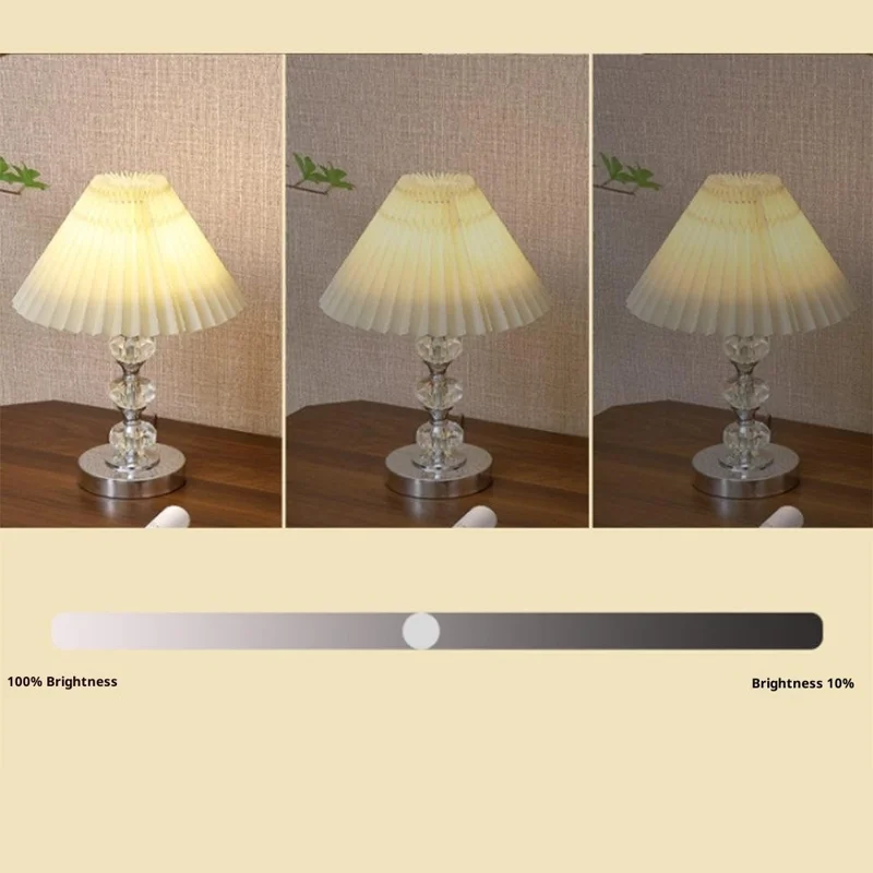Crystal Retro Table Lamp with 3 Color Adjustable Minimalist USB Powered Bedside Night Light for Living Room / Bedroom - Beige