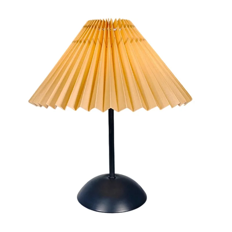 Pleated Table Lamp Single Color Warm Light Bedside Light USB Powered Night Light with Metal Base for Bedroom - Khaki