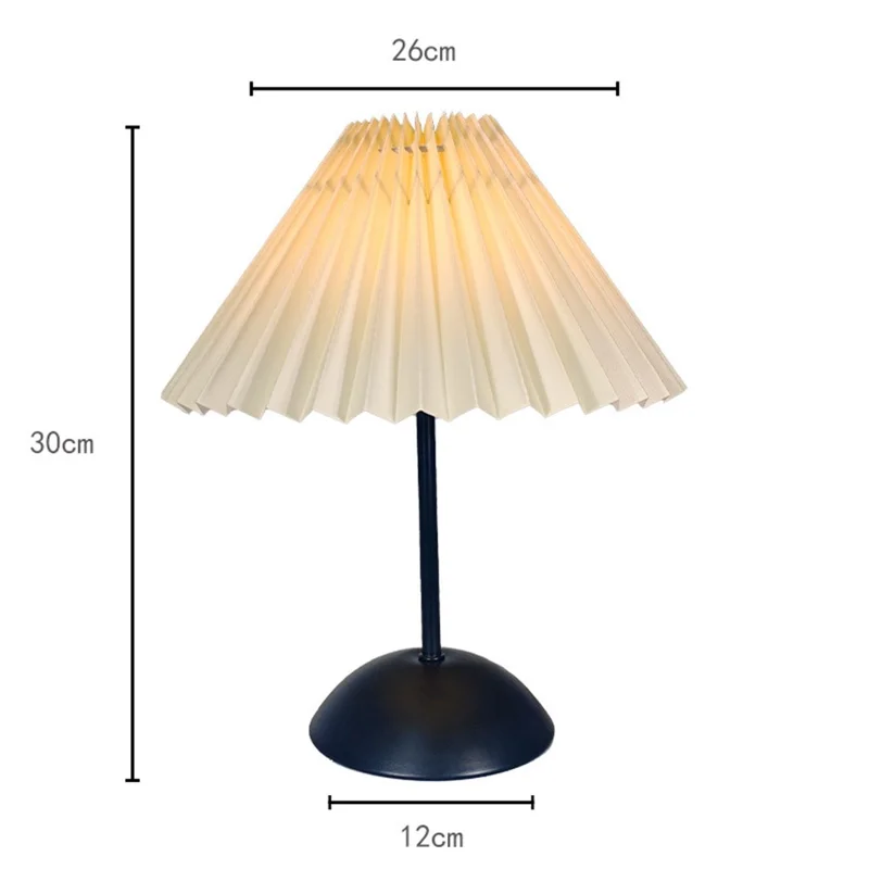 Pleated Table Lamp with 3 Color Modes + Stepless Dimming Metal Base Bedside Light USB Powered Night Light for Bedroom - Beige