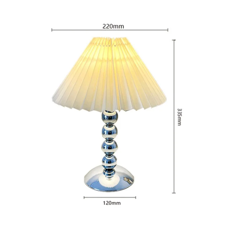 Nordic Style Pleated Table Lamp 7W 3-Color Adjustable Desk Light Eye-Caring Bedside Lamp for Home Decor, EU Plug - Silver / White Lamp Cover