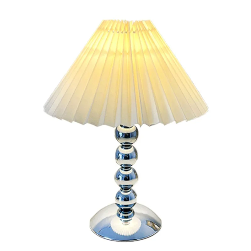 Nordic Style Pleated Table Lamp 12W 3-Color Adjustable Desk Light Eye-Caring Bedside Lamp for Home Decor, EU Plug - Silver / White Lamp Cover