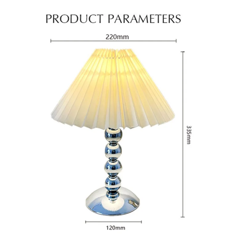 Nordic Style Pleated Table Lamp 12W 3-Color Adjustable Desk Light Eye-Caring Bedside Lamp for Home Decor, EU Plug - Silver / White Lamp Cover