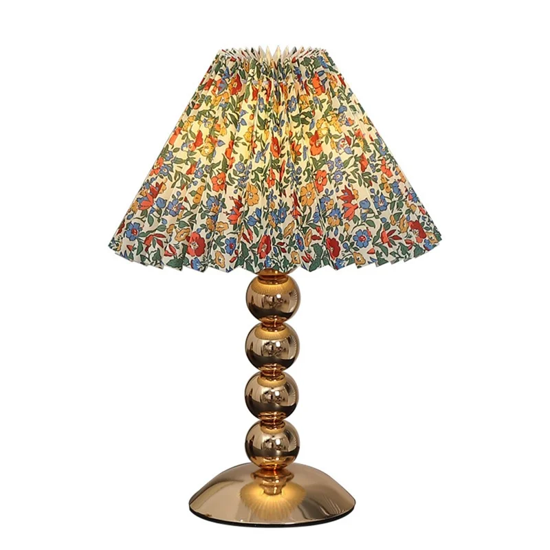 Pleated Table Lamp 7W 3-Color Adjustable Desk Light Bedside Ambient Lighting Gold Body Nordic Style, EU Plug - Floral