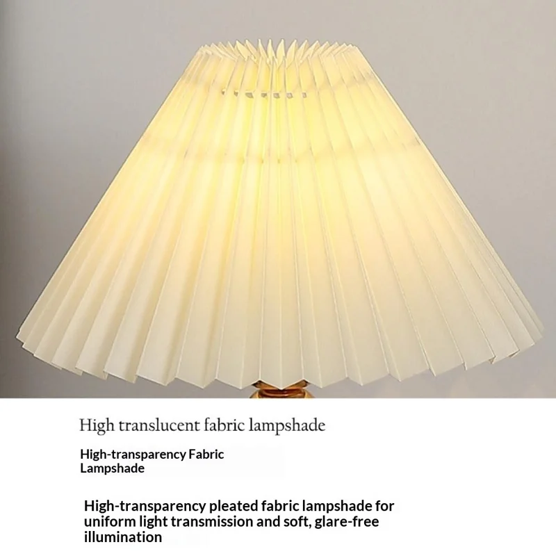 Pleated Table Lamp 7W 3-Color Adjustable Desk Light Bedside Ambient Lighting Gold Body Nordic Style, EU Plug - Floral
