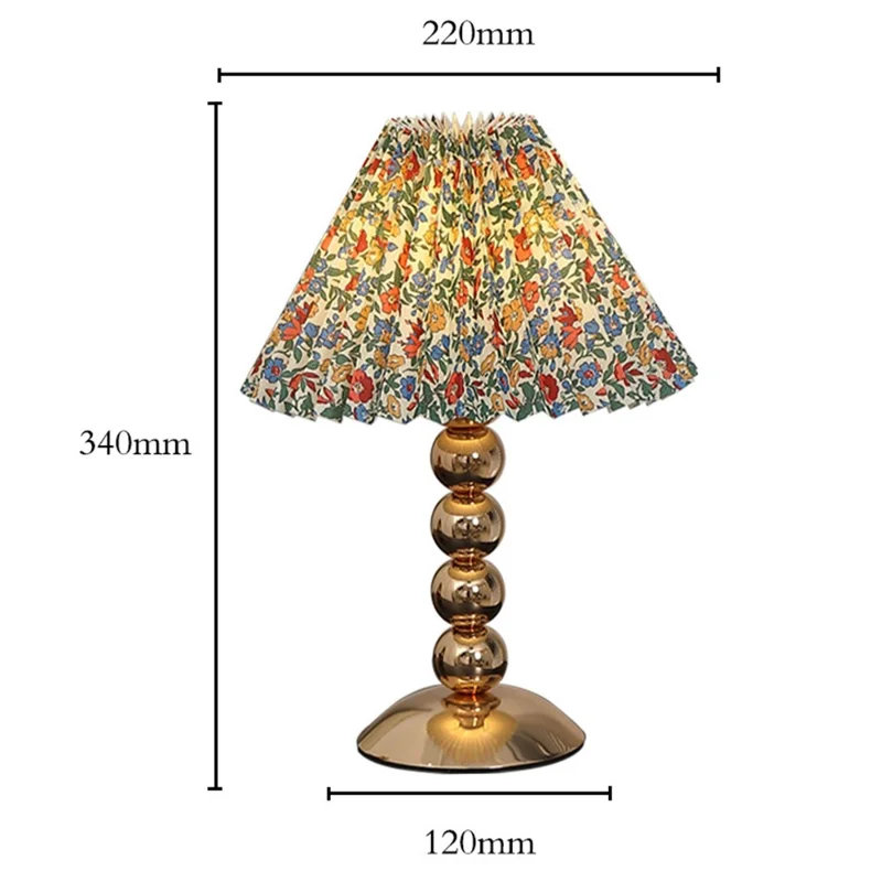 Pleated Table Lamp 7W 3-Color Adjustable Desk Light Bedside Ambient Lighting Gold Body Nordic Style, EU Plug - Floral