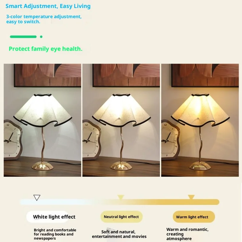 Nordic Petal Table Lamp 7W 3-Color Dimmable Bedside Lamp Fabric Lampshade Ambient Night Light for Bedroom - EU Plug