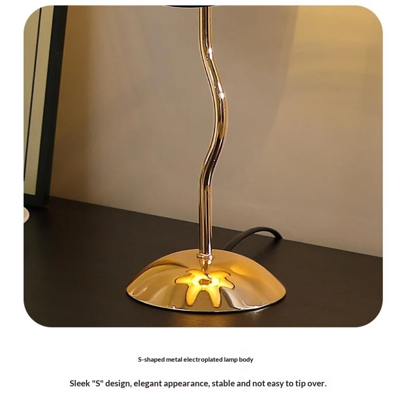 Nordic 7W Petal Umbrella Table Lamp 3-Level Dimmable Bedside Lamp Fabric Lampshade Ambient Night Light with Metal Base for Bedroom - EU Plug