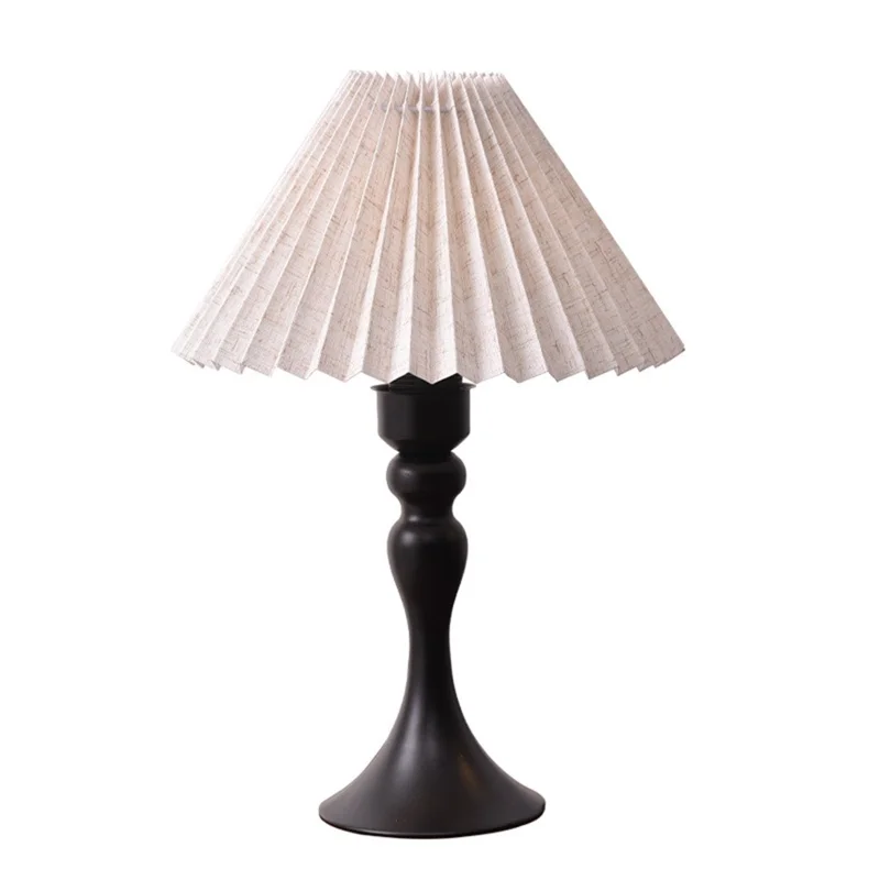 12W Pleated Bedside Lamp 3 Level Dimmable Nordic Table Lamp Flicker-Free Eye-Care Decor Light with Iron Base for Home - EU Plug -  Flax Lampshade