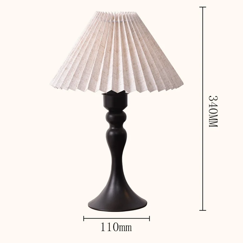 12W Pleated Bedside Lamp 3 Level Dimmable Nordic Table Lamp Flicker-Free Eye-Care Decor Light with Iron Base for Home - EU Plug -  Flax Lampshade