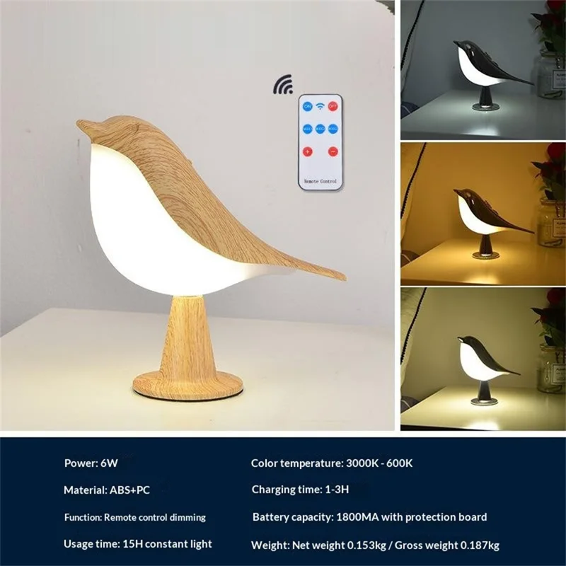 Creative Magpie Aromatherapy LED Car Decor Light Touch  /  Remote Control 3-Color Atmosphere Desk Lamp Rechargeable Bird Night Light - Maple Color