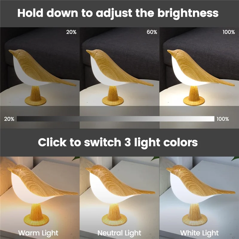 Creative Magpie Aromatherapy LED Car Decor Light Touch  /  Remote Control 3-Color Atmosphere Desk Lamp Rechargeable Bird Night Light - Maple Color