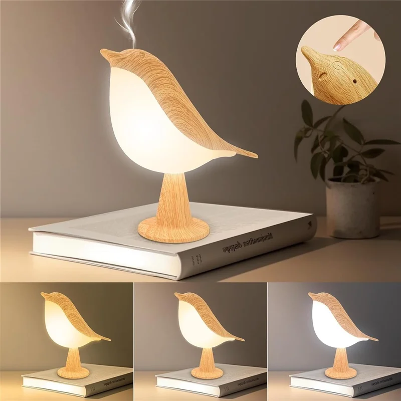 Creative Magpie Aromatherapy LED Car Decor Light Touch  /  Remote Control 3-Color Atmosphere Desk Lamp Rechargeable Bird Night Light - Maple Color