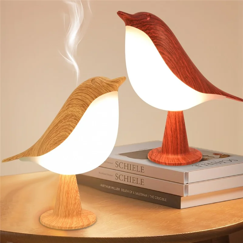 Creative Magpie Aromatherapy LED Car Decor Light Touch  /  Remote Control 3-Color Atmosphere Desk Lamp Rechargeable Bird Night Light - Maple Color