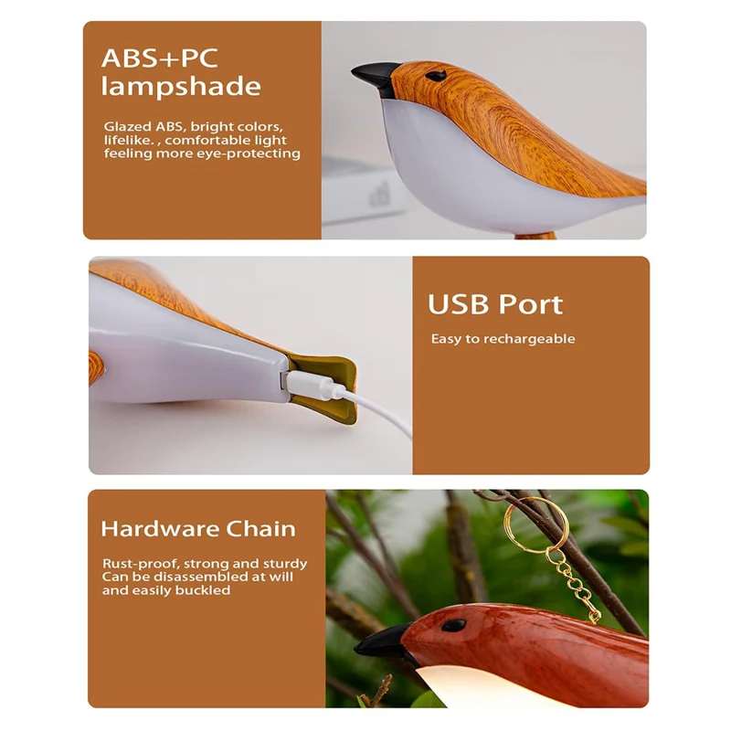 Remote  /  Touch Control Magpie Night Light with Sound Rechargeable Aromatherapy LED Lamp for Bedroom Bedside Car - Yellow Wood Grain