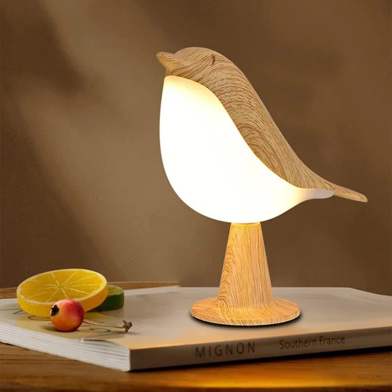 Remote  /  Touch Control Magpie Night Light with Sound Rechargeable Aromatherapy LED Lamp for Bedroom Bedside Car - Yellow Wood Grain
