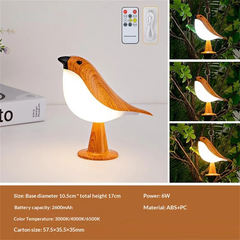 Remote  /  Touch Control Magpie Night Light with Sound Rechargeable Aromatherapy LED Lamp for Bedroom Bedside Car - Yellow Wood Grain