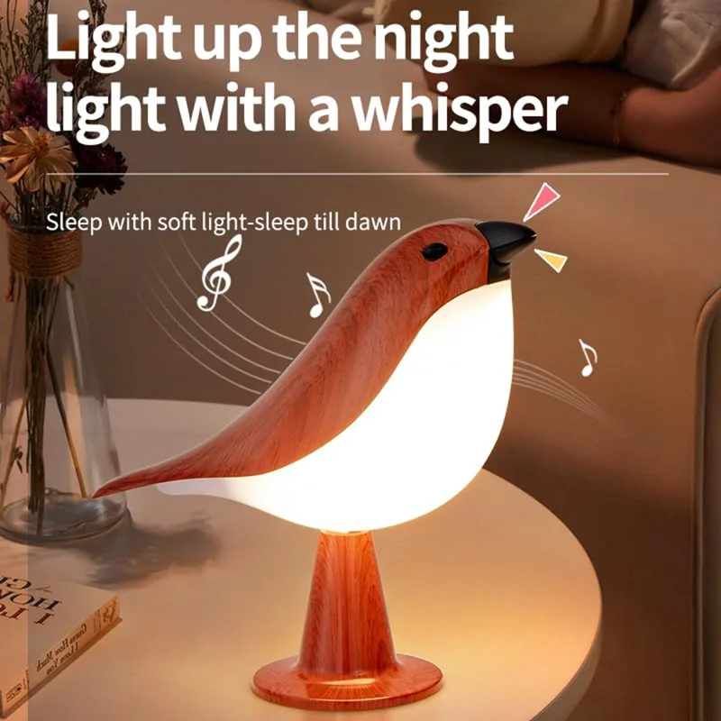 Remote  /  Touch Control Magpie Night Light with Sound Rechargeable Aromatherapy LED Lamp for Bedroom Bedside Car - Yellow Wood Grain